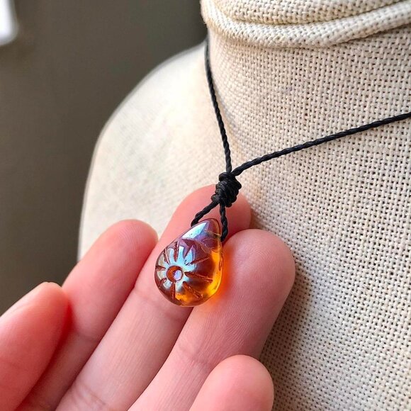 Granola Iridescent Flower Sun Y2k Hippie Teardrop Pendant Necklace/Choker - Picture 4 of 6